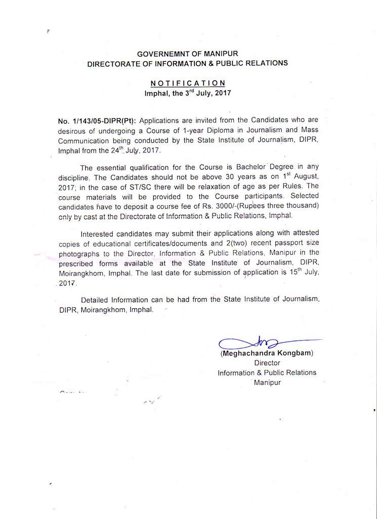 DIPLOMA COURSE IN JOURNALISM AND MASS COMMUNICATION
